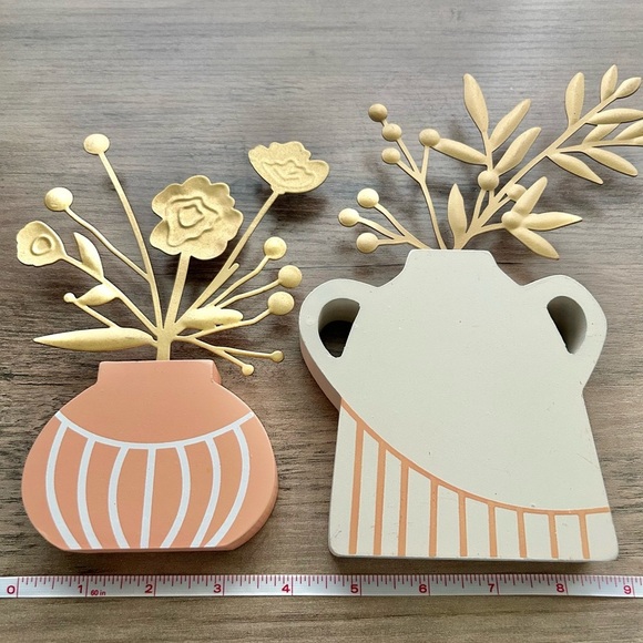 Set of (2) Ashland Decorative Wooden Vases with Gold Metal Accents - Picture 5 of 7